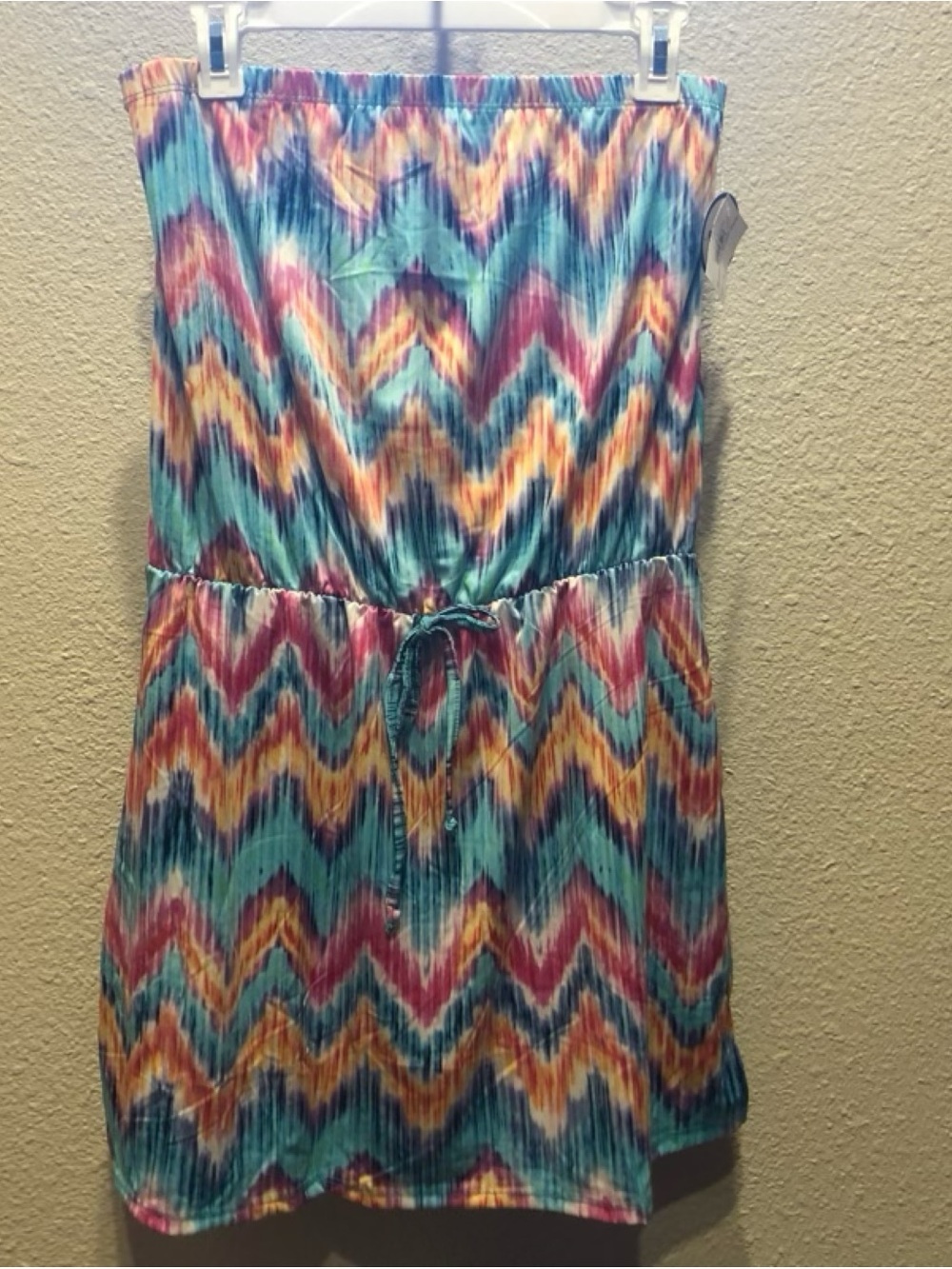 ⛱️🔥Swimsuits For All - Multicolor Bandeau Chevron Print Cover-Up Dress - 14
